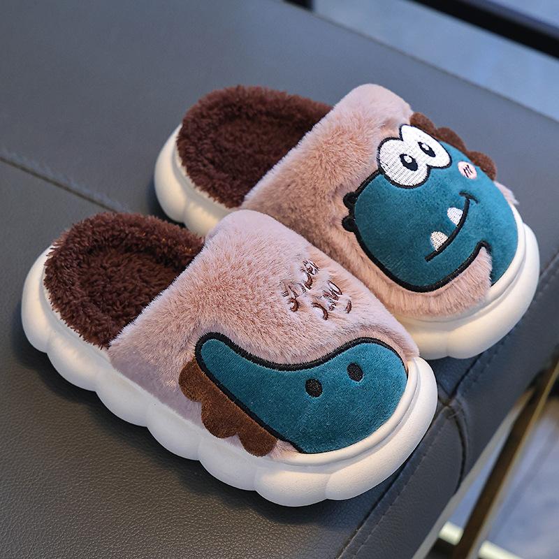Children's Cotton Slippers for Winter, Boys' Dinosaur Indoor Home, Girls' Baby, Children's Anti Slip Parent-child Cotton Shoes