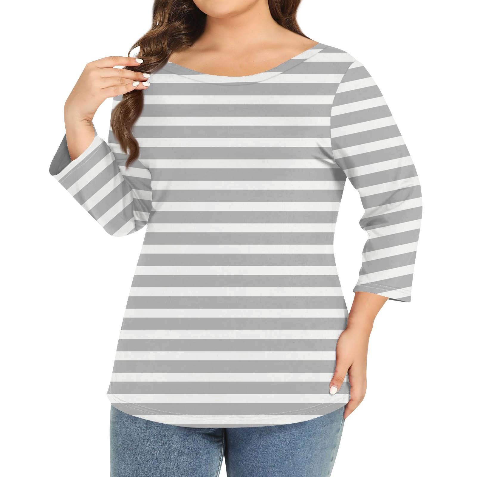 

Женский однотонный топ больших размеров с круглым вырезом и рукавами 3/4 XXXXL