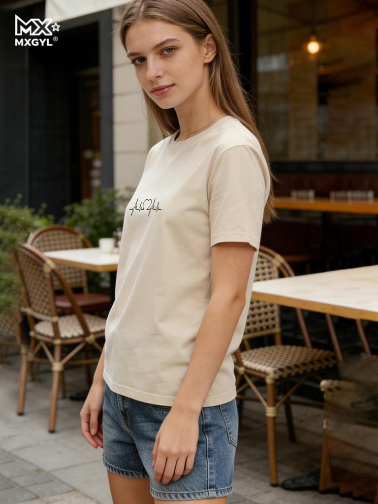 New Style Women's Love Letters Simple Trend Cute Fashion Round Neck T-shirt Short Sleeve Blouse Tops Vintage Graphic Clothes