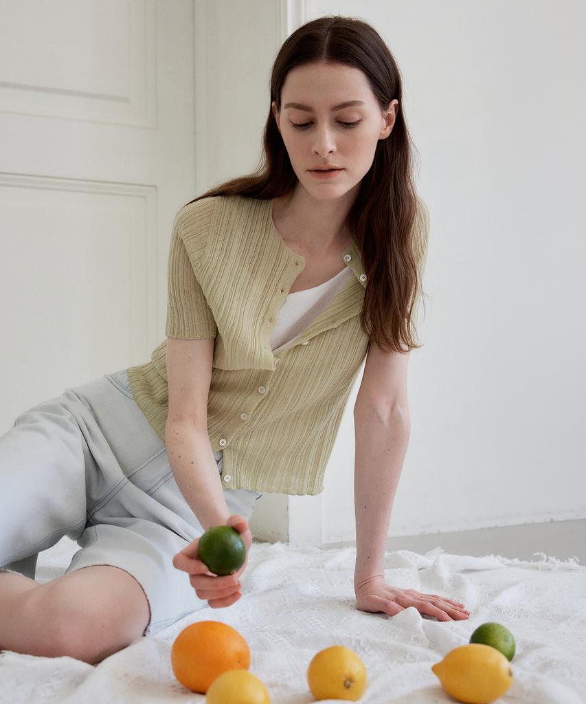 THEELO Wholegarment Relief Ribbed Cardigan (Olive)