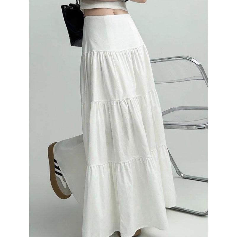 High Waist Pleated A-line Midi Skirt for Women - Summer 2024 To Winter - Slimming Umbrella Design