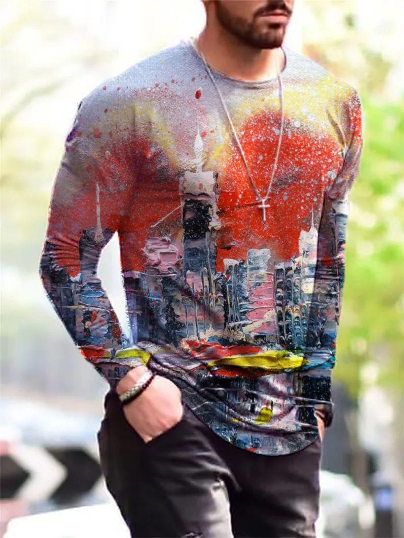 

Мужская весенне-осенняя модная классическая уличная повседневная футболка с 3D-принтом и длинным рукавом, свободная, с индивидуальным дизайном, большого размера 6XL