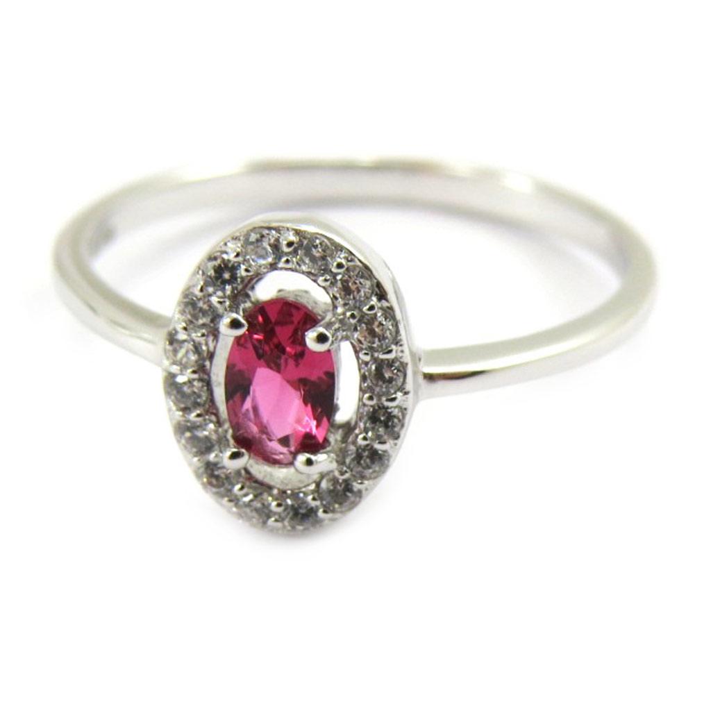 Silver Ring 'Sissi' Silver White Ruby (rhodium) - 9x7 Mm