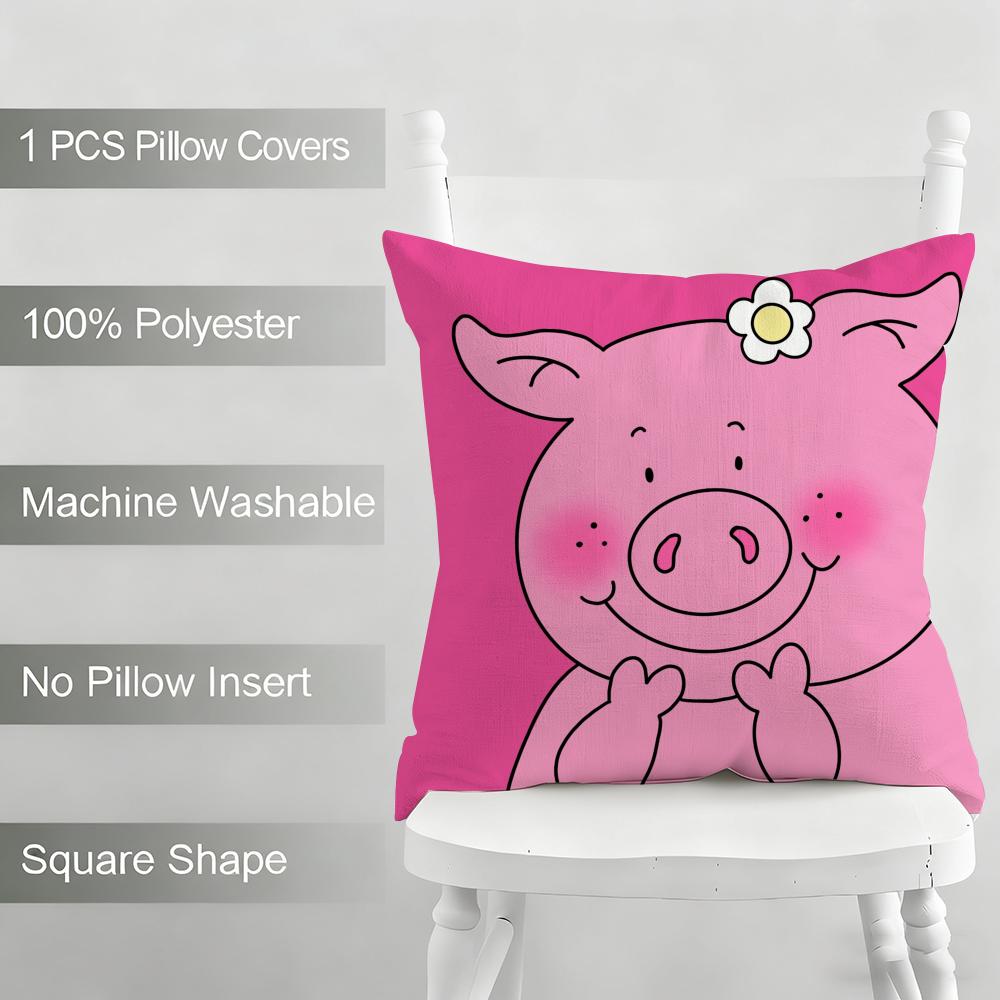Percy Pig Cushion Cover Household Decoration Linen Sofa Cushion Cover: Skin-Friendly & Breathable with Invisible Zipper