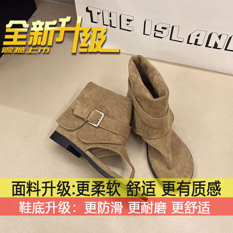 

Flat-bottomed cool boots, sleeves, trousers, short boots, flat-bottomed flip-flops, women s new French toe sandals for summer 2025 40