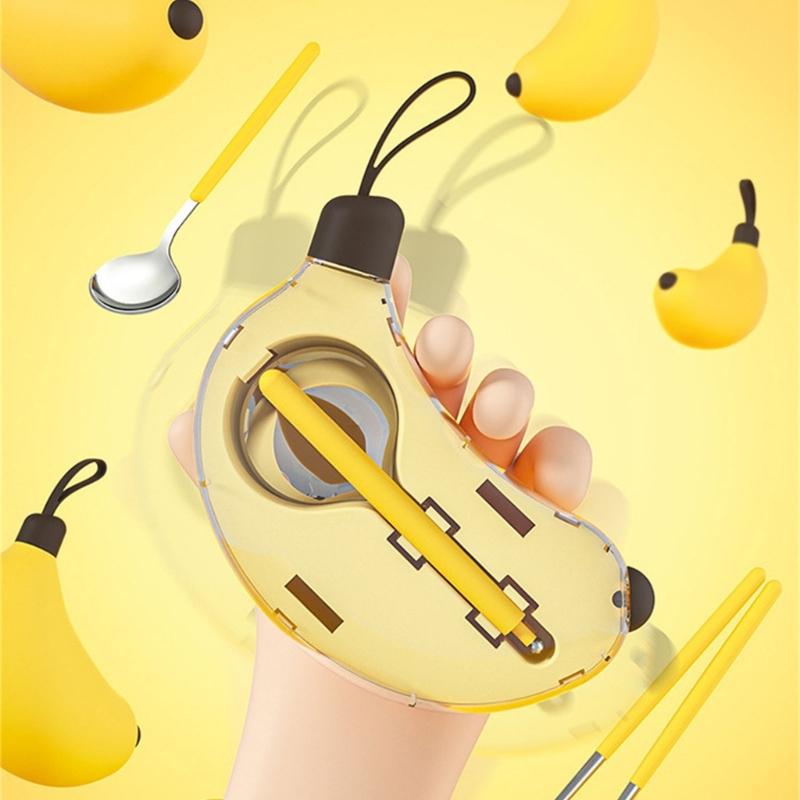 Ergonomisches ABS 304 Edelstahl Besteckset mit Essstäbchen Löffel Küche Esstisch für Familie