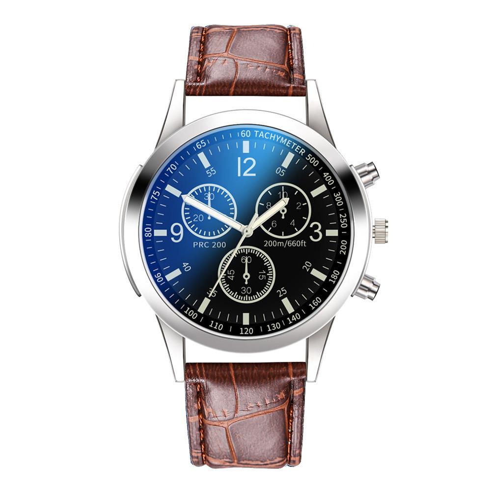 Colorful Blue Light Glass Three-Eye Steel Belt Watch, Men'S Quartz Watch Gift Men'S Watch