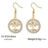 Tree of Life Women's Earrings Stainless Steel Gold Clear Zircon Round Pendant Dangle Earring Amulet Jewelry Gift
