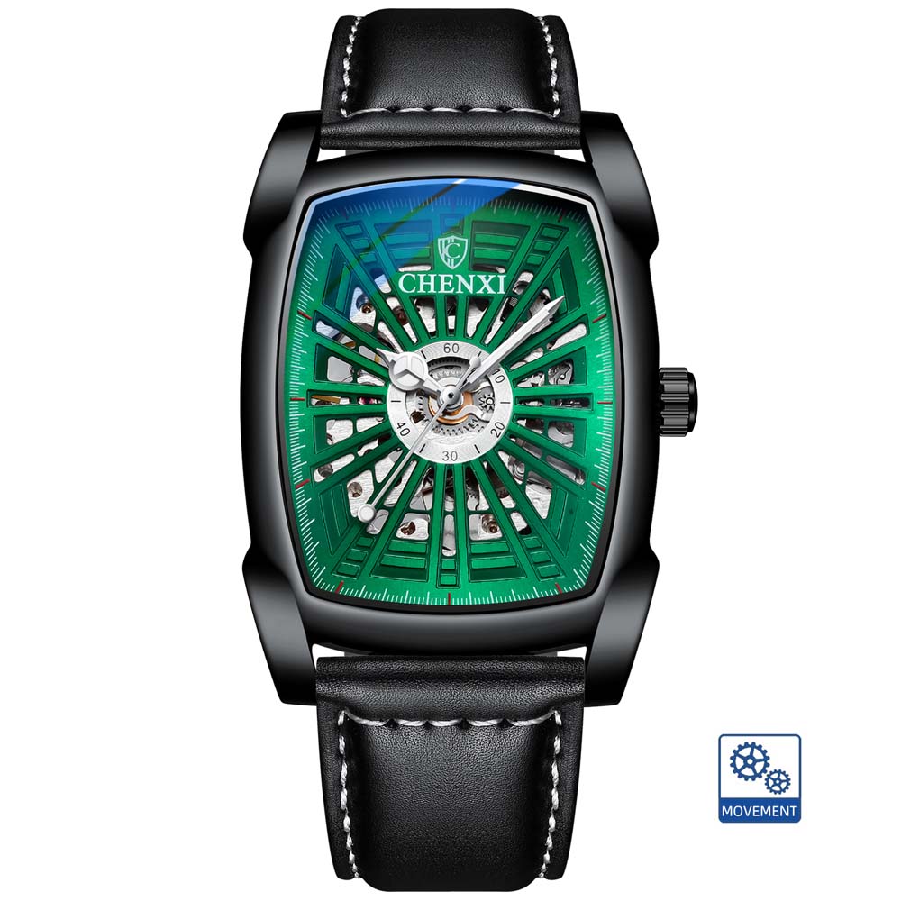 CHENXI Automatic Mechanical Watch for Men Tonneau Shape Skeleton Dial Waterproof Square Wristwatch relojes para hombres