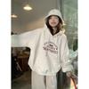 Retro Print Drawstring Hoodie Female New Arrival Loose and Lazy Style Autumn Fleece Thick Warm Jacket Tops