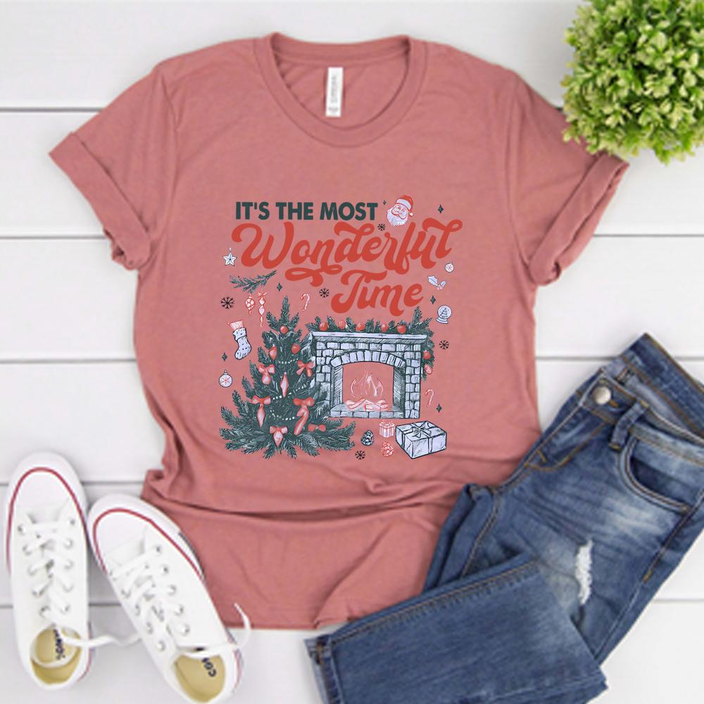 Christmas Time Tshirt Its The Most Wonderful Time Shirt Vintage Christmas Tshirt Retro Christmas Tee Unisex Short Sleeves Tops