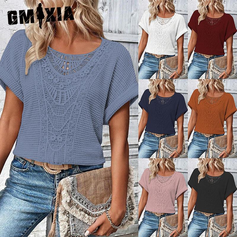 GMXIA Dámská móda Ležérní Jednobarevný Potisk Krátký rukáv O-výstřih Halenky a košile