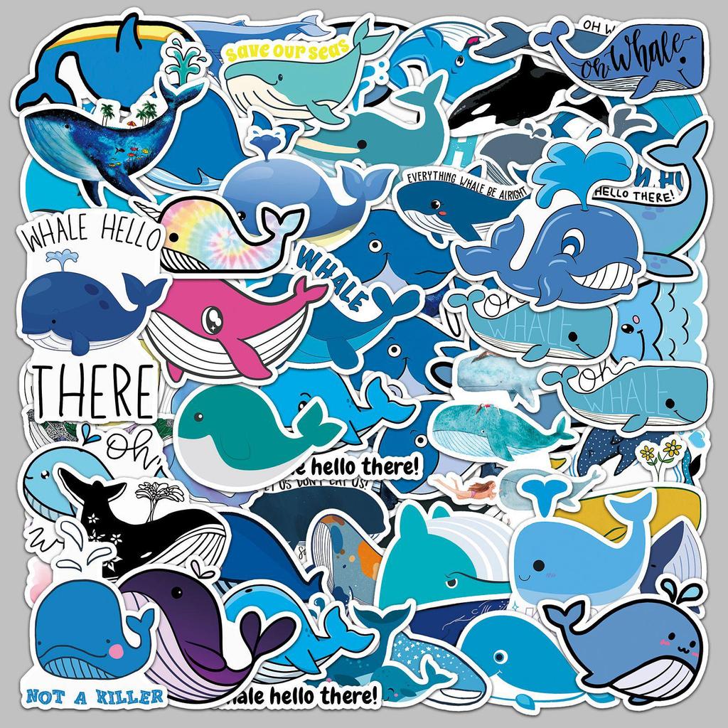 51pcs Whale Creative Waterproof Stickers for Suitcase, Scooter, Computer, Tablet - Cartoon Decorative Set
