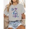 Women's Butterfly Print Round Neck T-Shirt - All-Season Comfort Stretchy Casual Top with Artistic Line Design,