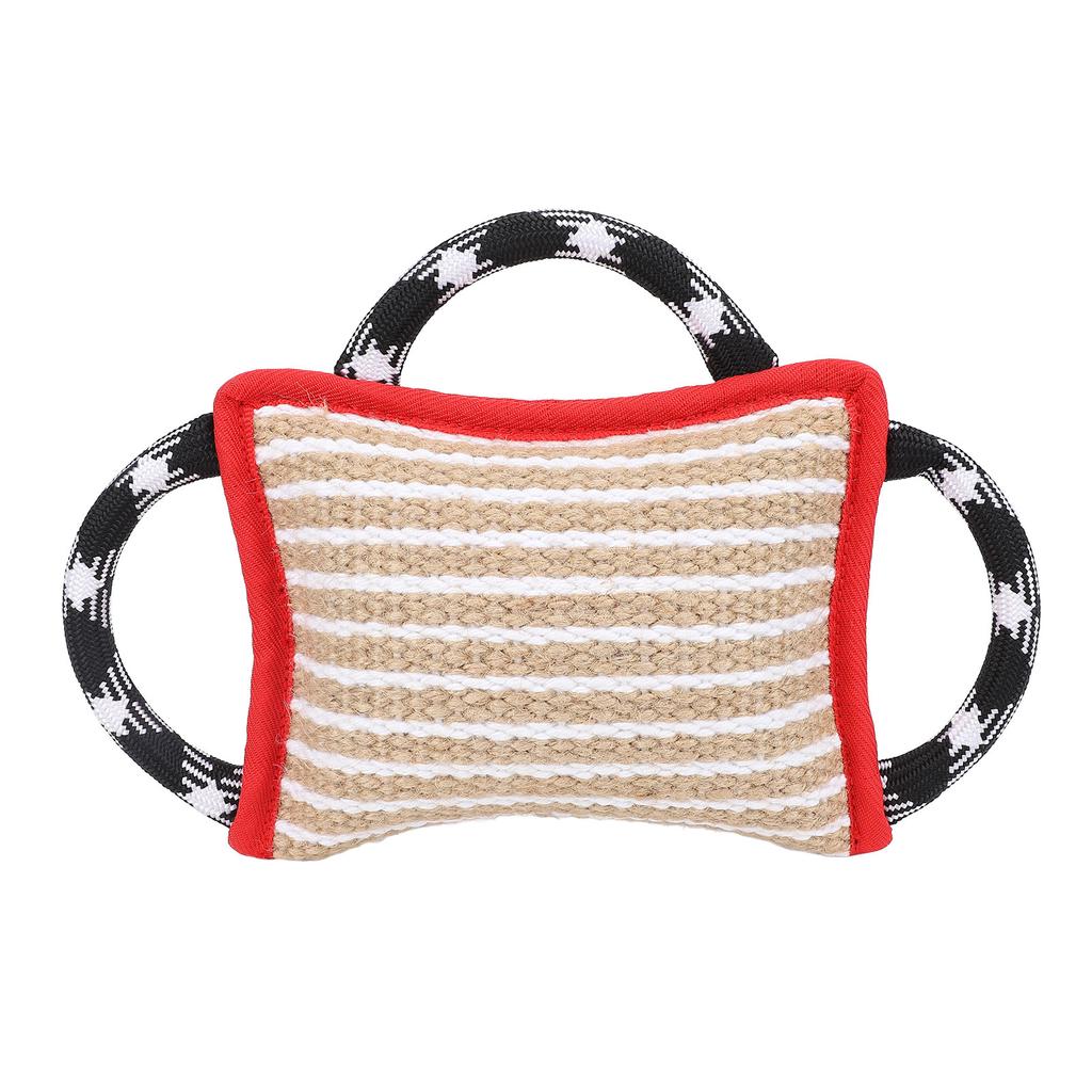 Bettkudde med 3 starka handtag Jute Rivtålig Interaktiv Lek Hundbett Dragkudde för Vuxen Hund Röd