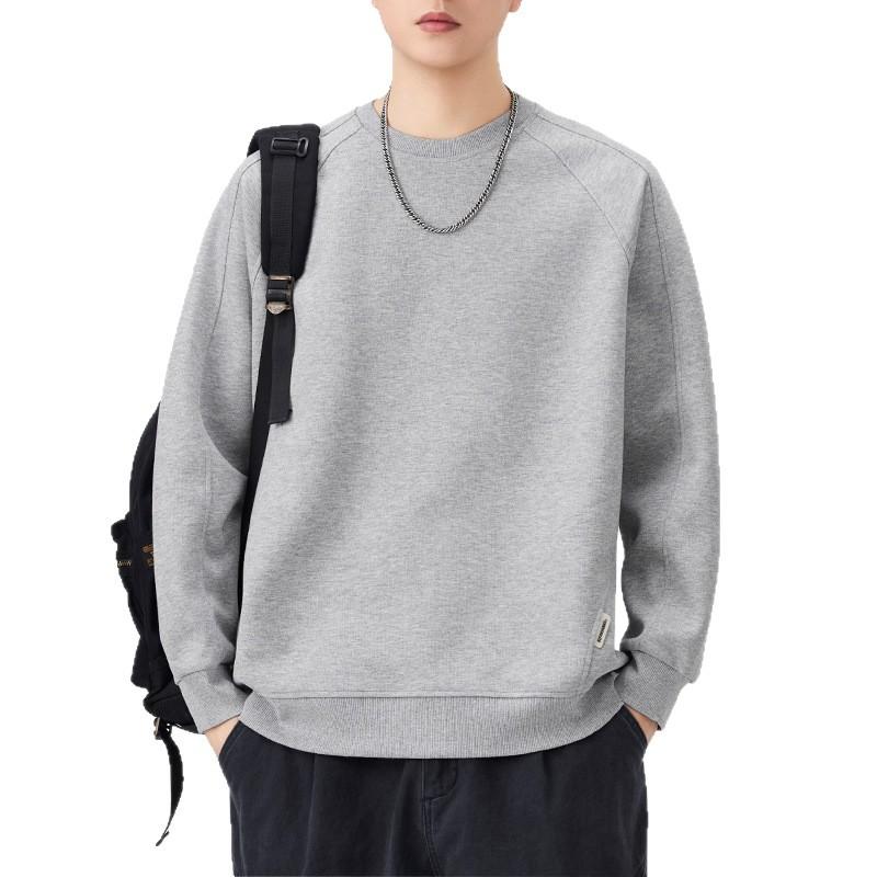American Shoulder Sleeve Flower Gray Crew Neck Sweater Men's Simple Line Deconstruction Top Bottoming Shirt