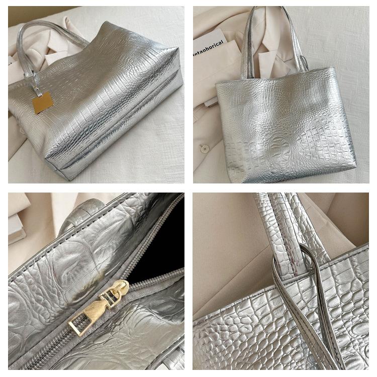 Crocodile Print Faux Leather Tote Bag for Women Large Capacity Shoulder Handbag