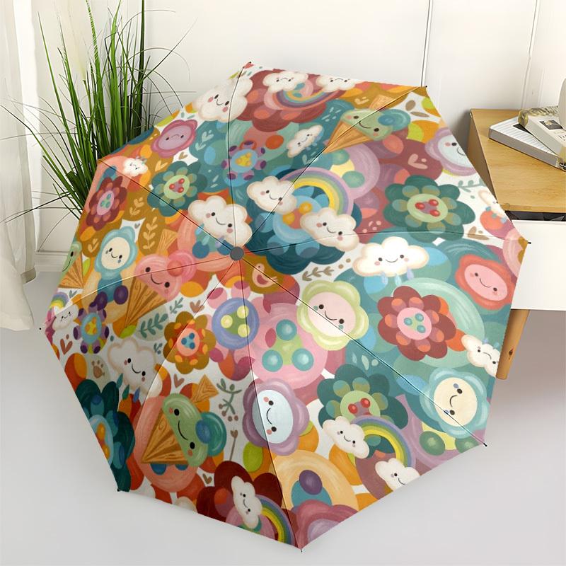 

1pc Cloudscape Umbrella Portable Folding Umbrella Durable Iron Frame, Suitable for All Seasons Home Travel Outdoor yy260319094