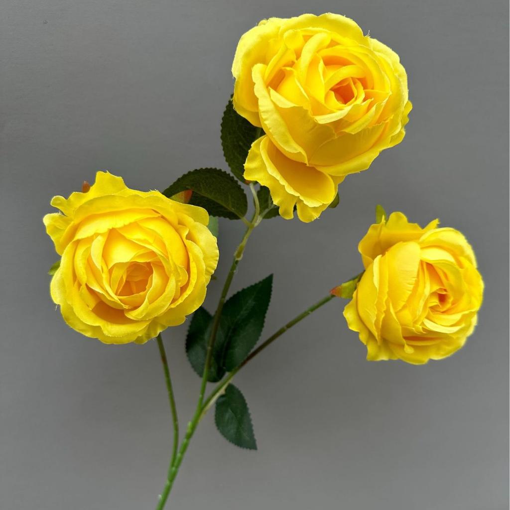 Artificial Rose Branch with Green Leeaf Three Heads Silk Rose Flower