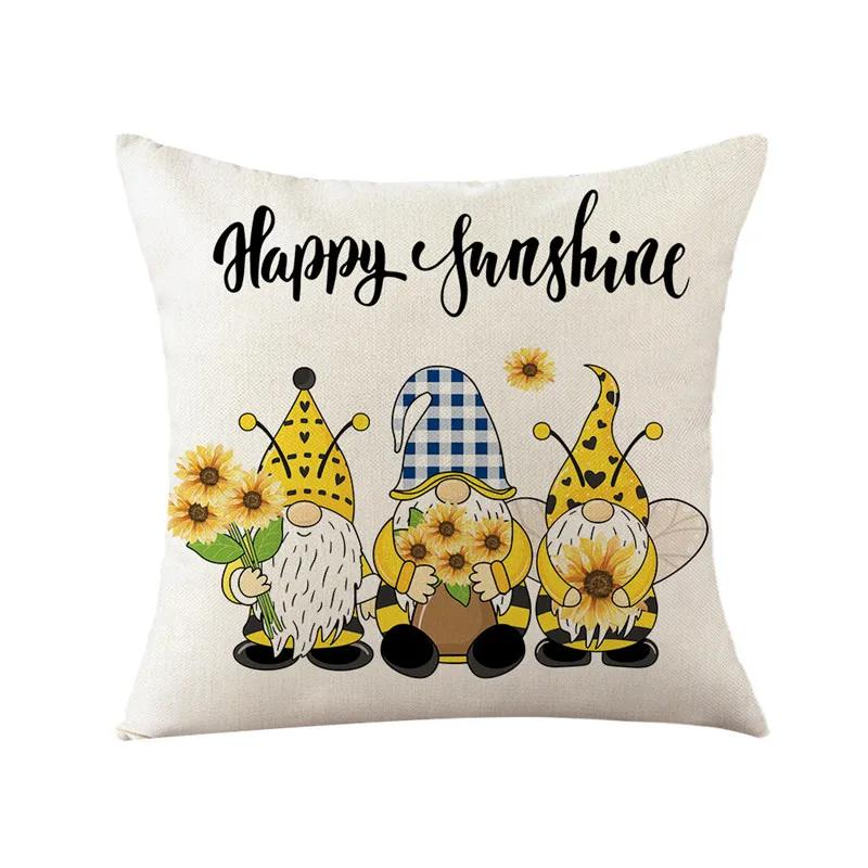 45x45cm Bee Sunflower Pillowcase Spring Cotton Linen Home Living Room Sofa Decoration Cushion Cover