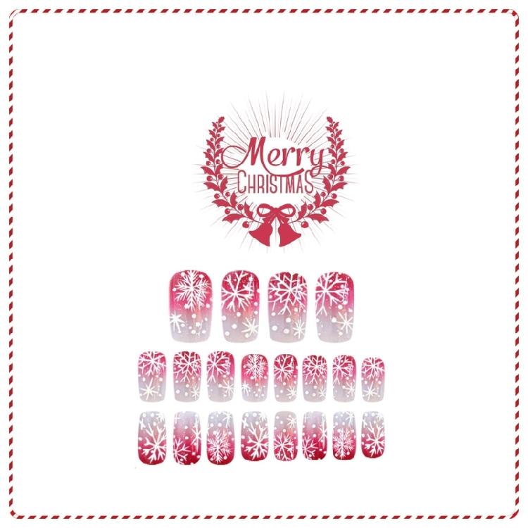 Durability ABS Press On Nail Pack of 24 Red White Snowflake Christmas Fake Nail Easy Application for Long Last Wear