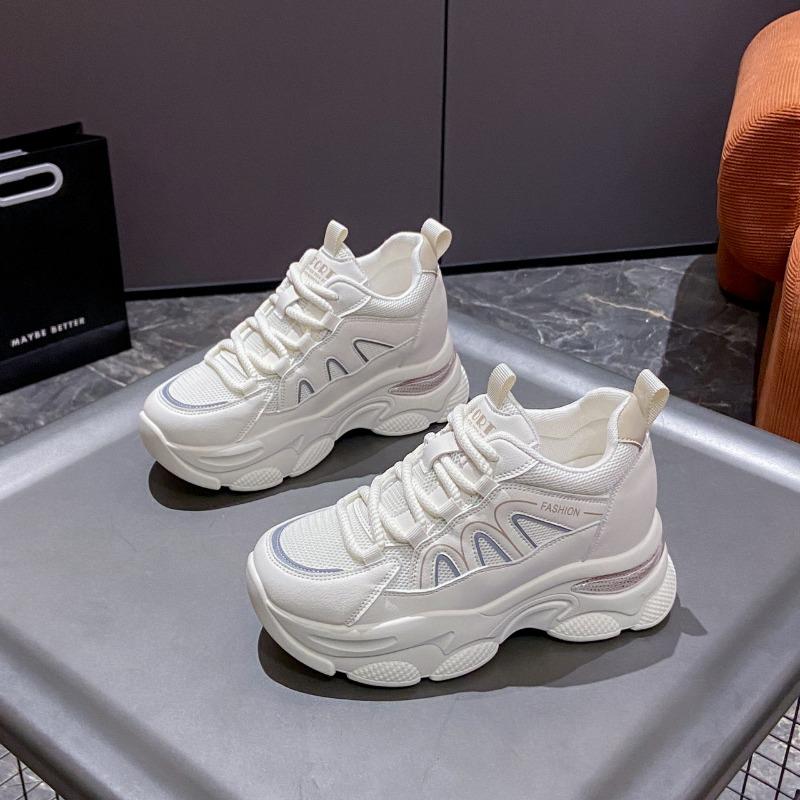 Sneakers women's summer new mesh breathable versatile little white shoes small inner height increase thick-soled dad shoes