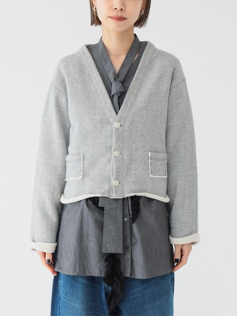 Beams Boy Maturely Cut-Off Jersey Cardigan, Women's, Gray Free