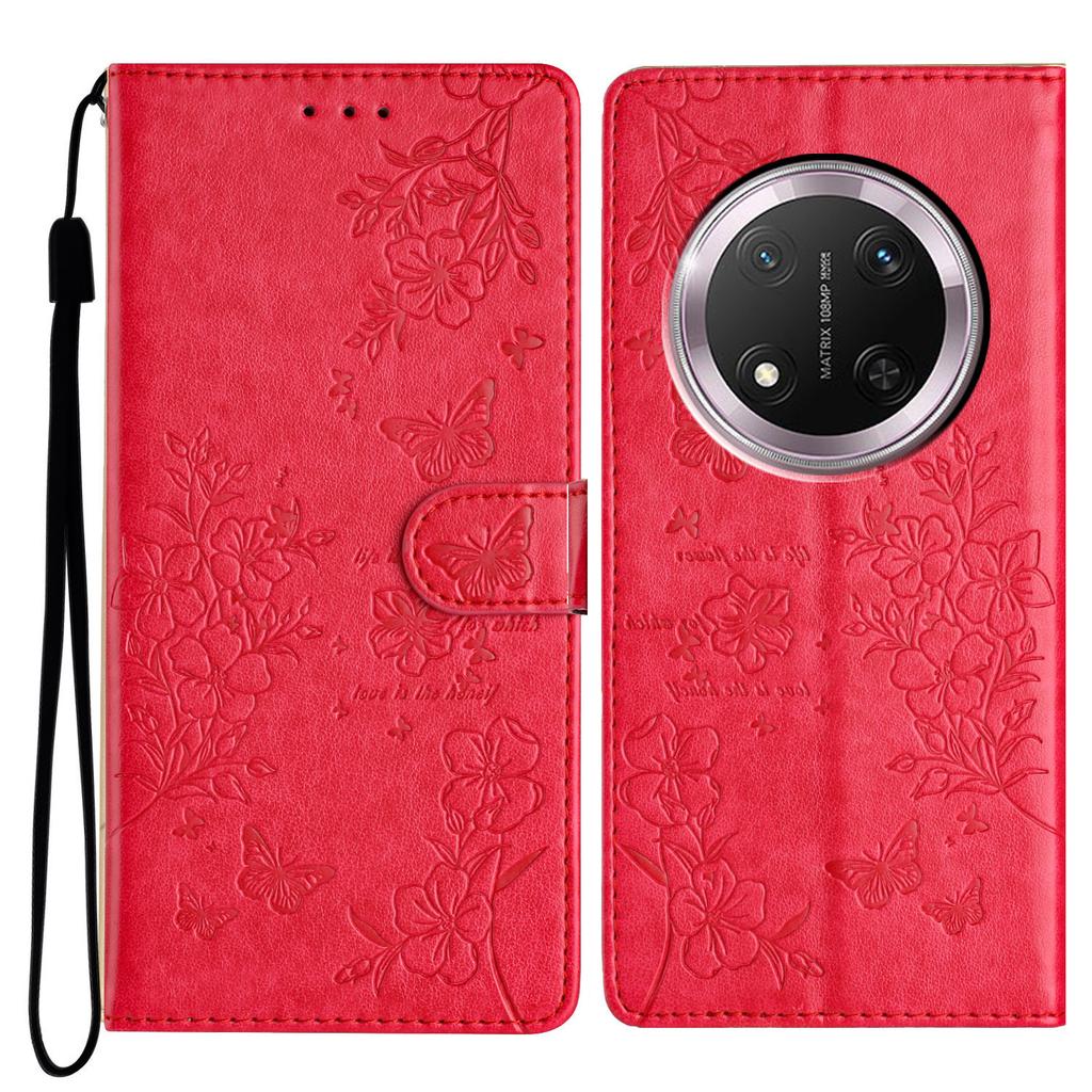 Per Honor Magic7 Lite 5G/X9c 5G/X60 Pro 5G Custodia a Portafoglio per Telefono in Pelle con Patta con Stampa Floreale a Farfalla