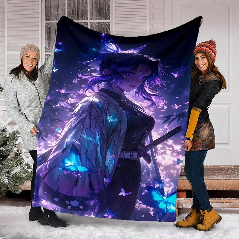 Demon Slayer Shinobu Kocho Printed Throw Blanket—soft,warm;versatile Blanket for All Seasons—perfect As &air-conditioning Throw,nap Blanket