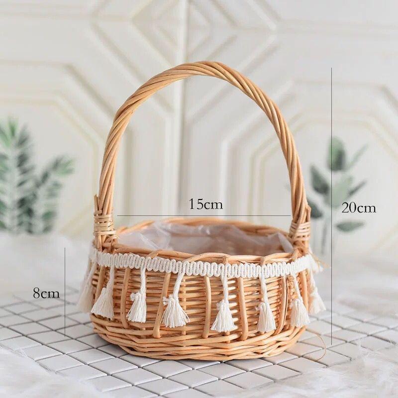 New Internet celebrity decoration portable flower basket packaging flower basket handmade rattan floral arrangement gift straw wood chips