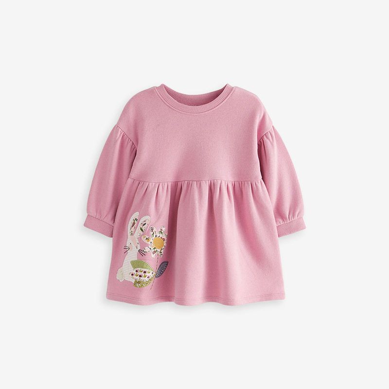 Girls' Floral Dress Autumn 2025 New Stylish Children's Pink Sweatshirt Dress Baby Spring and Autumn Princess Dress