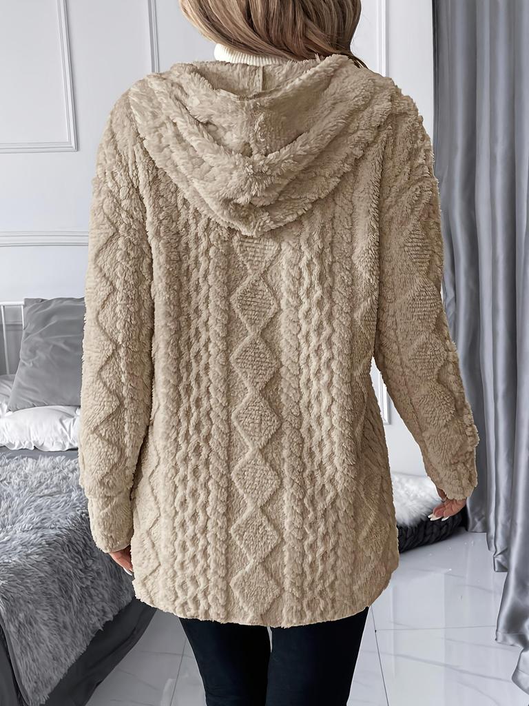 In-Stock Women's Hooded Zip-Up Jacket - Solid Color, Long Sleeve, Casual Fashion for Autumn/Winter