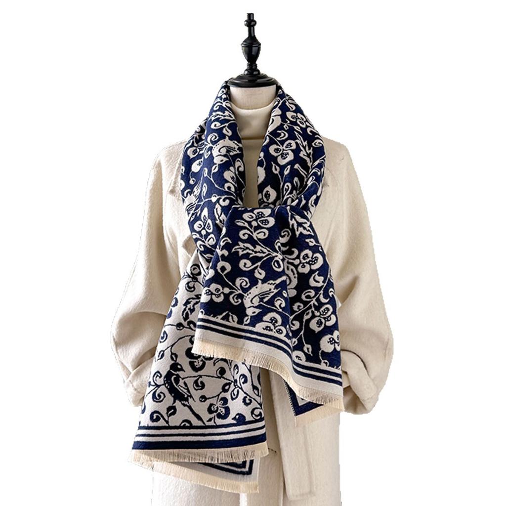 Autumn And Winter Flower Imitation Cashmere Scarf Thickened Printed Shawl Versatile Cold And Warm Long Dual-Purpose Scarf