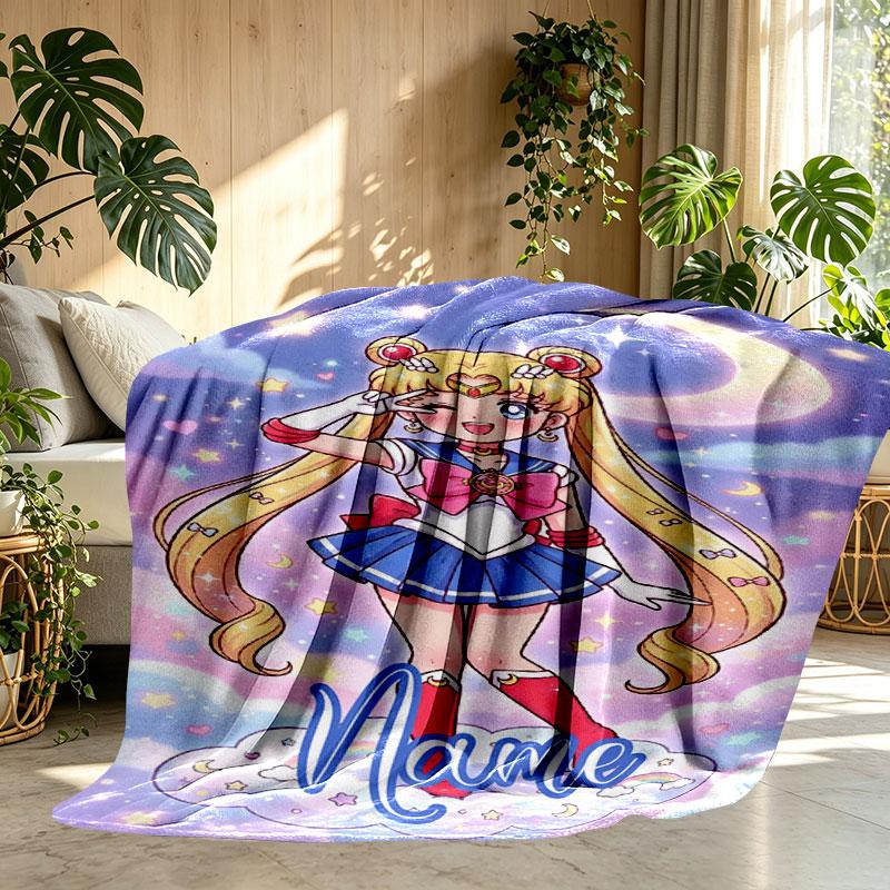 Custom Name Personalized Sailor Moon Print Blanket, Home Decor, Bedroom, Sofa, Camping, Couch, Gifts for Birthday Christmas