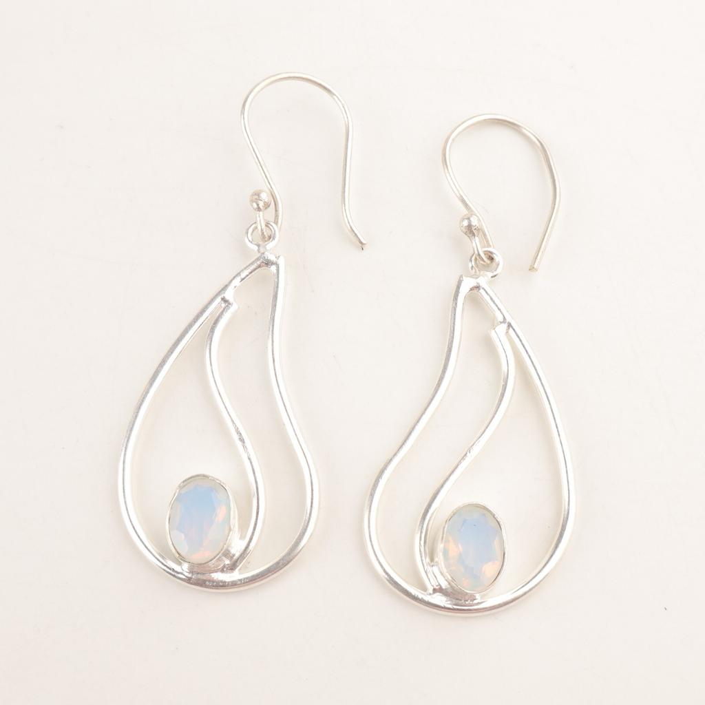 October Milky Opal Stone 925 Silver Engagement Dangle Birthday Earrings Jewelry EE-139-12
