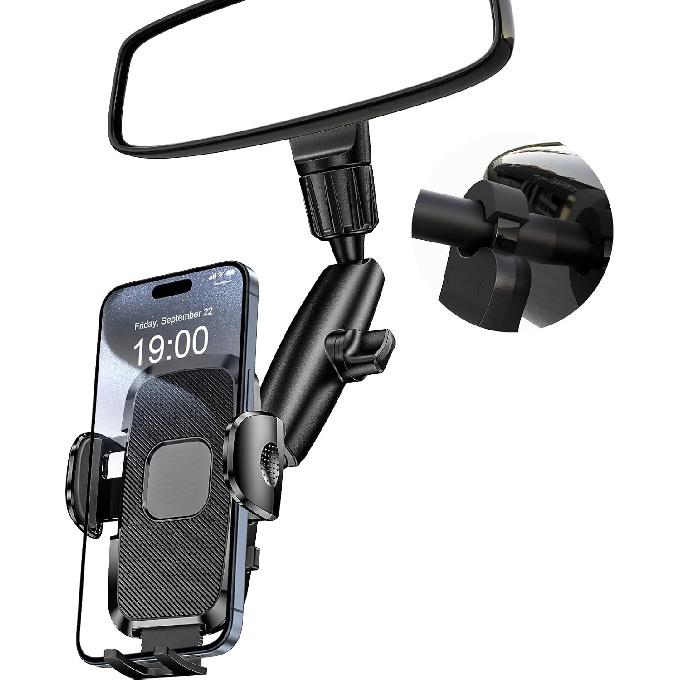 Phone Holders for Your Car, Rear View Mirror Phone Holder, 360° Rotating Car Phone Holder Mount Compatible with All 4"-7" iPhone and Android Cell