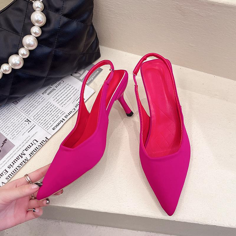2025 spring new empty bag head sandals women's high heels green large size women's shoes pointed thin heel medium heel single shoes