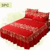 3pc Tropical Floral Bed Skirt Set Includes 1Non-slip Lace Bed Skirt And 2 Decorative Pillowcases All-season Polyester Bedding Ruffles Machine Washable