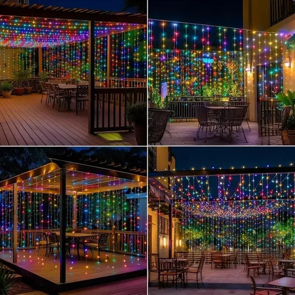 Solar Curtain Light LED Outdoor Waterproof 300leds Garland Decor String Lights Yard Christmas Fairy Wedding Party Terrace Garden