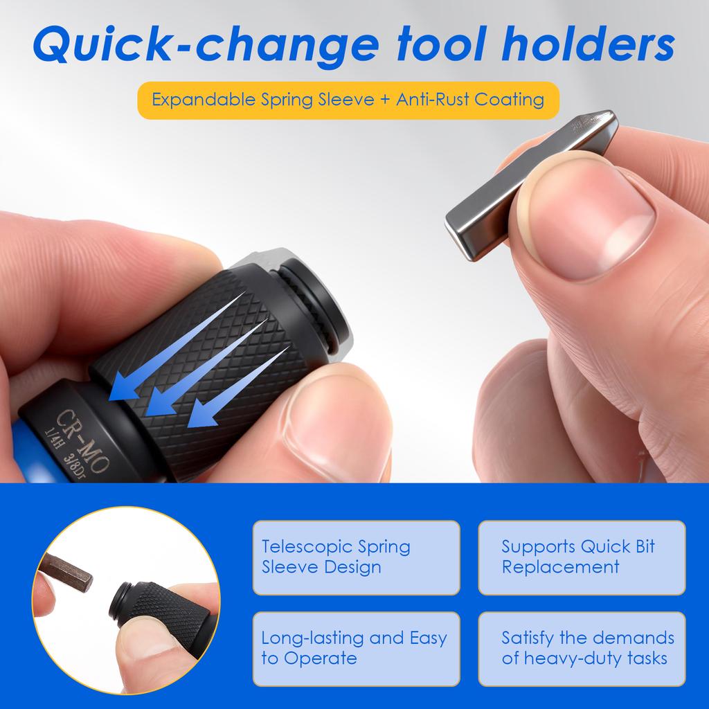 3PCS Quick Release Impact Bit Holders CR-MO Steel 1/2 3/8 1/4-Inch Square Drive to 1/4-Inch Hex Socket Adapter Impact Wrench Rat