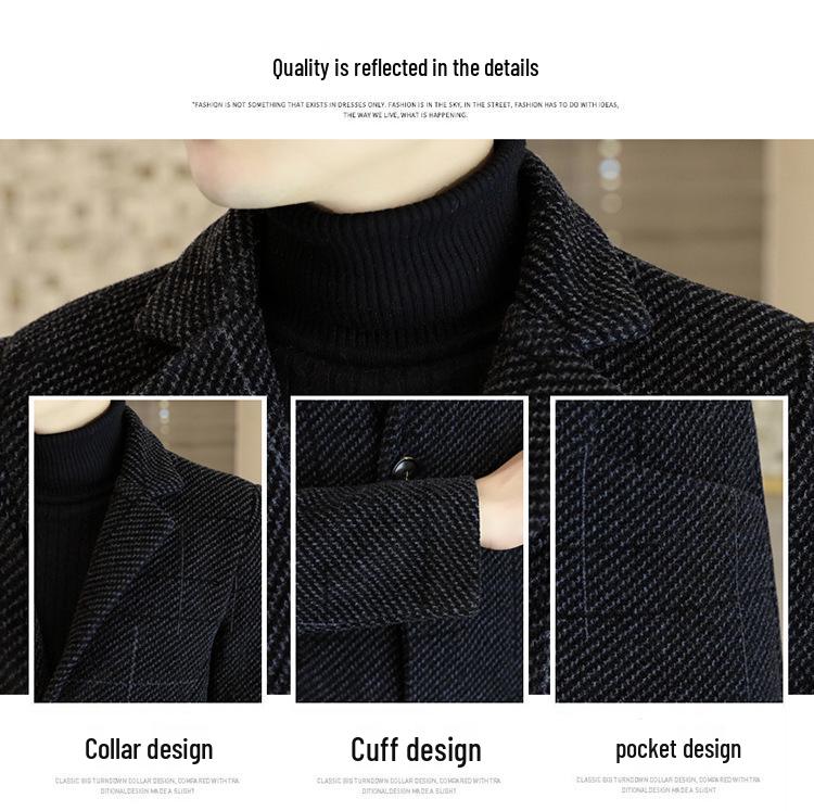 Men's Woolen Mid-Length Slim Fit Lapel Coat - Youth Winter Fashion