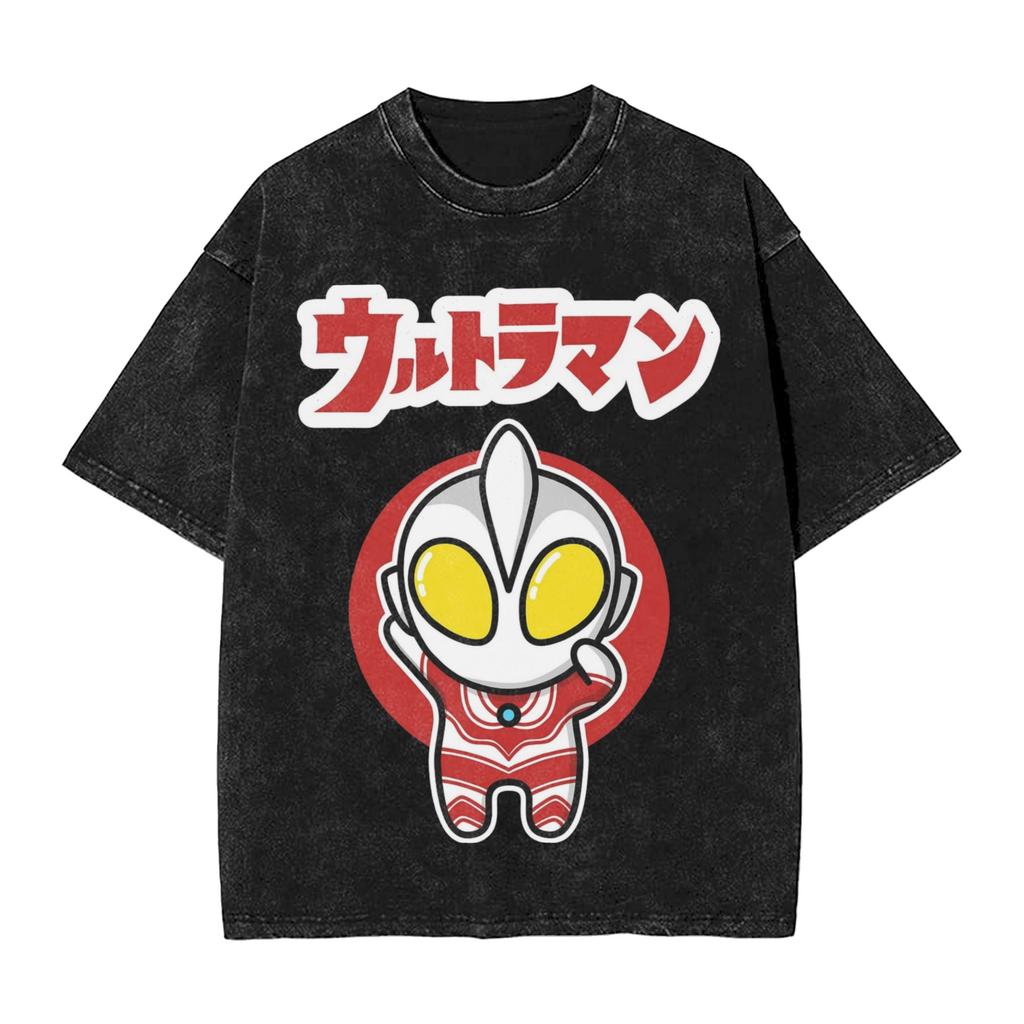 Ultraman Jack Chibi Style Kawaii Washed T Shirts Streetwear Hip Hop T-Shirts Tees Tops Men Women Short Sleeve Harajuku Summer