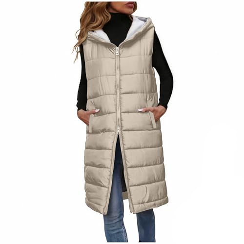 Women's Long Vest Plain Sleeveless Hood Winter Vest Outwear Jacket Lightweight Warm Coat Outerwear