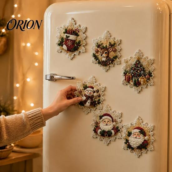 Faux Pearl Painting Decor 6Pcs/Set Fridge Magnets Art Kit, Christmas Snowman Tree Santa DIY Activities Magnets, Mosaic Refrigerator Decorative