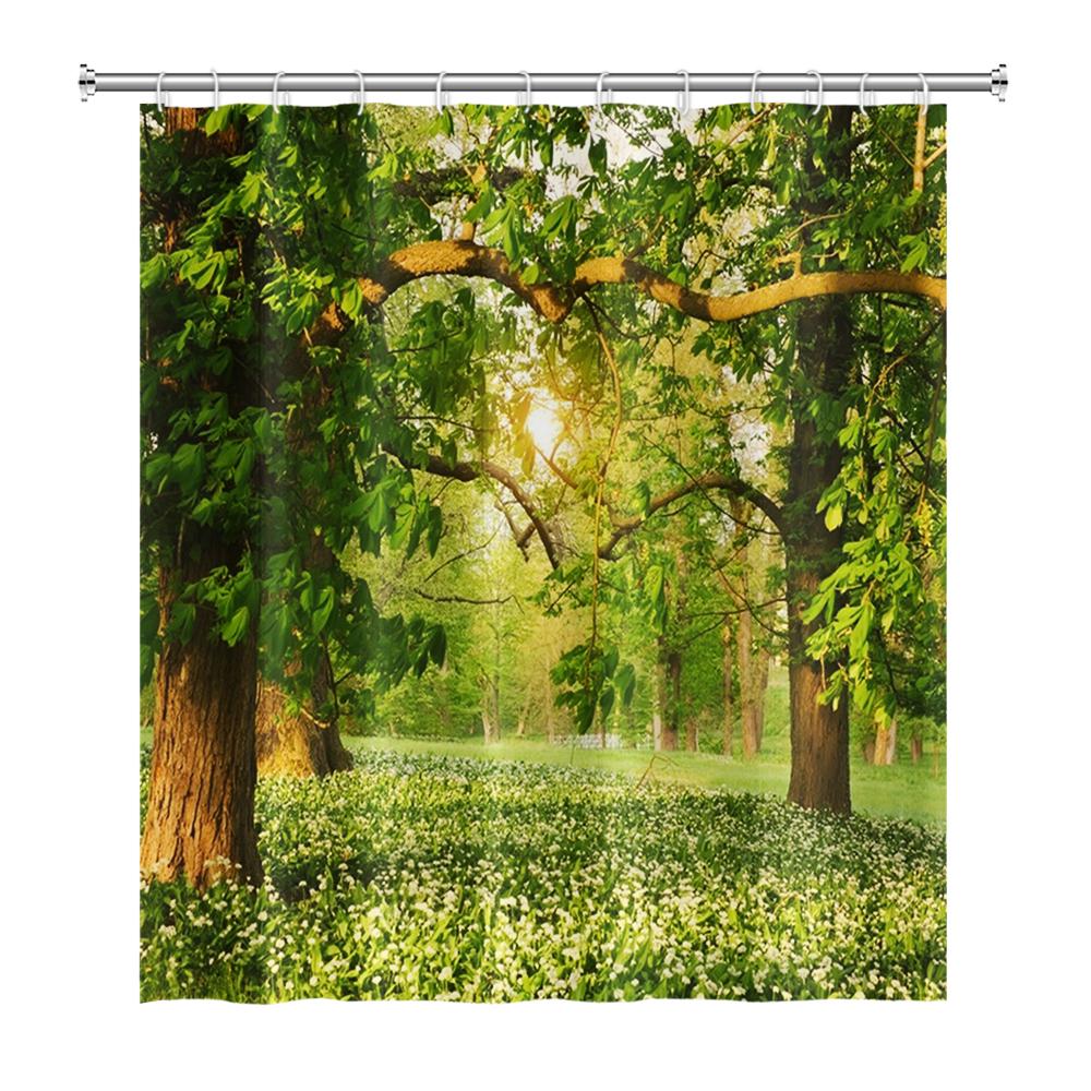 Natural Scenery Forest Shower Curtain Summer Jungle Tree Sunlight Landscape Bathroom Curtain Home Decor Waterproof Bath Curtain
