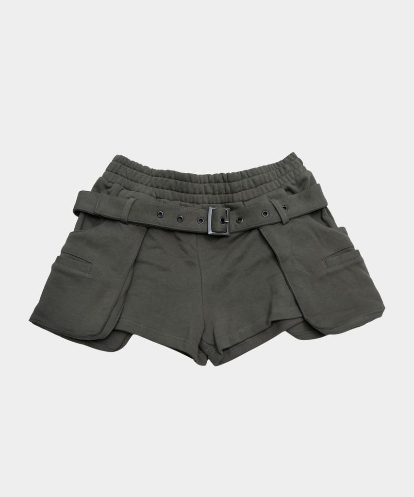 PLACE STUDIO Ösen-Gürtel-Set Cargotaschen-Schicht-Punkt-Baumwoll-Mini-Shorts_2 Farben