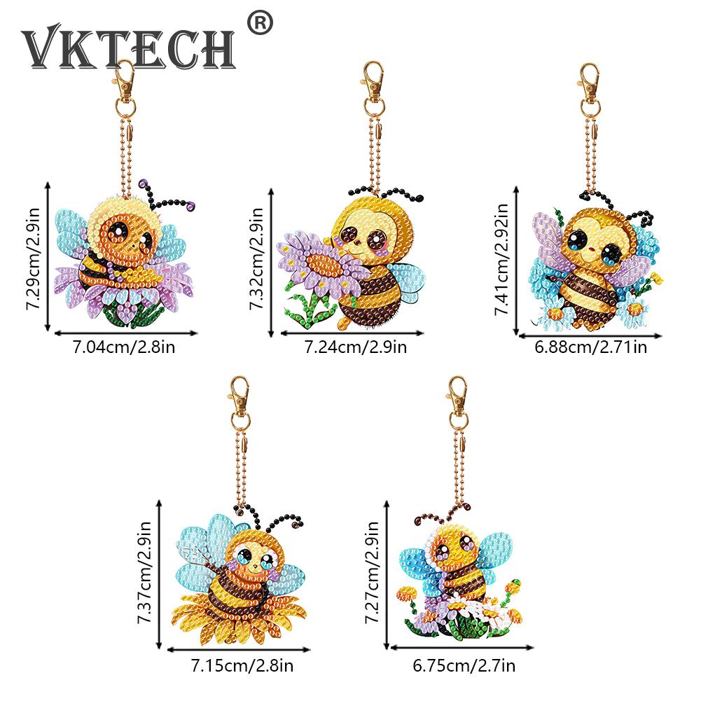 New Full Drill DIY Keychain Diamond Painting Pendant Diamond Mosaic Embroidery Kit Cute Bee Backpack Ornament Gift 5-6Pcs/set