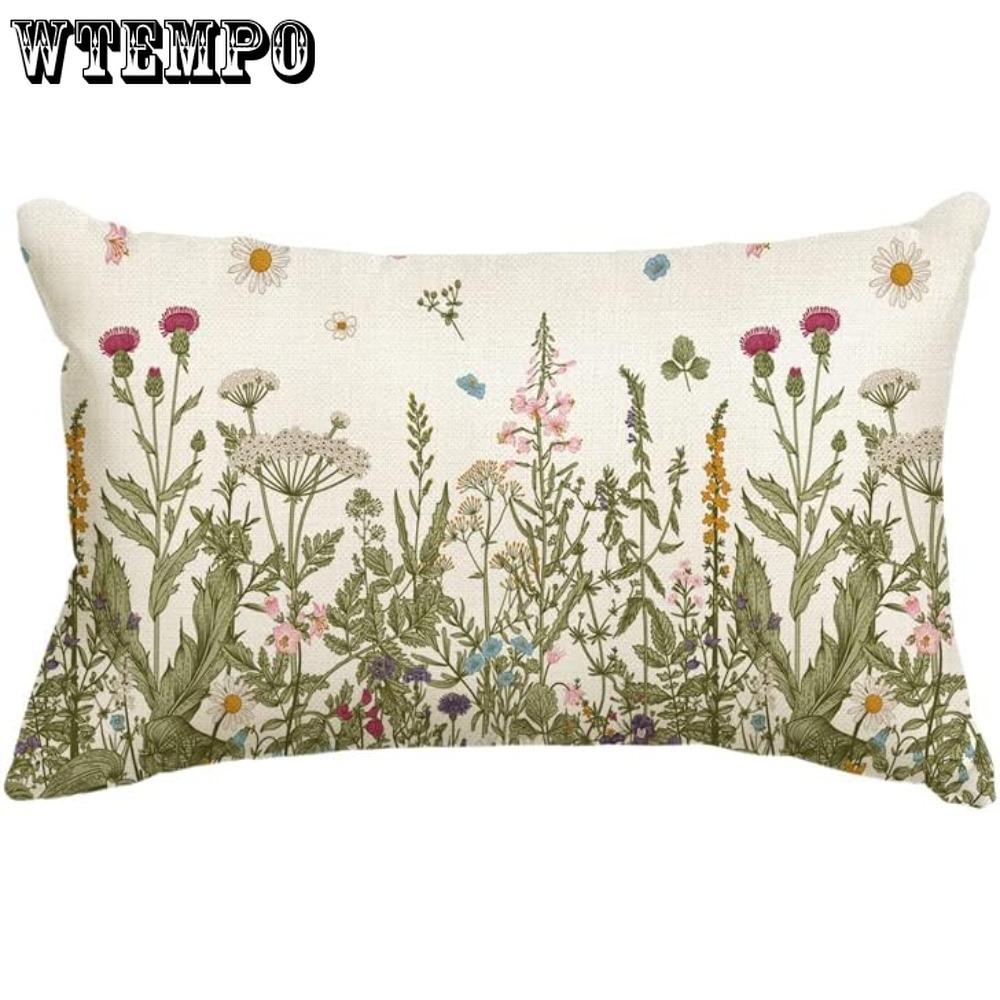2pcs Wildflowers Fall Throw Pillow Cover 12 X 20 Inch Flower Cushion Case Decoration for Sofa Couch