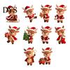Cute Deer Hanging Ornaments Christmas Elk Ornaments, 2D Flat Wooden Reindeer Decoration, Cartoon Festive Pendants with Hat for Tree, Home Holiday