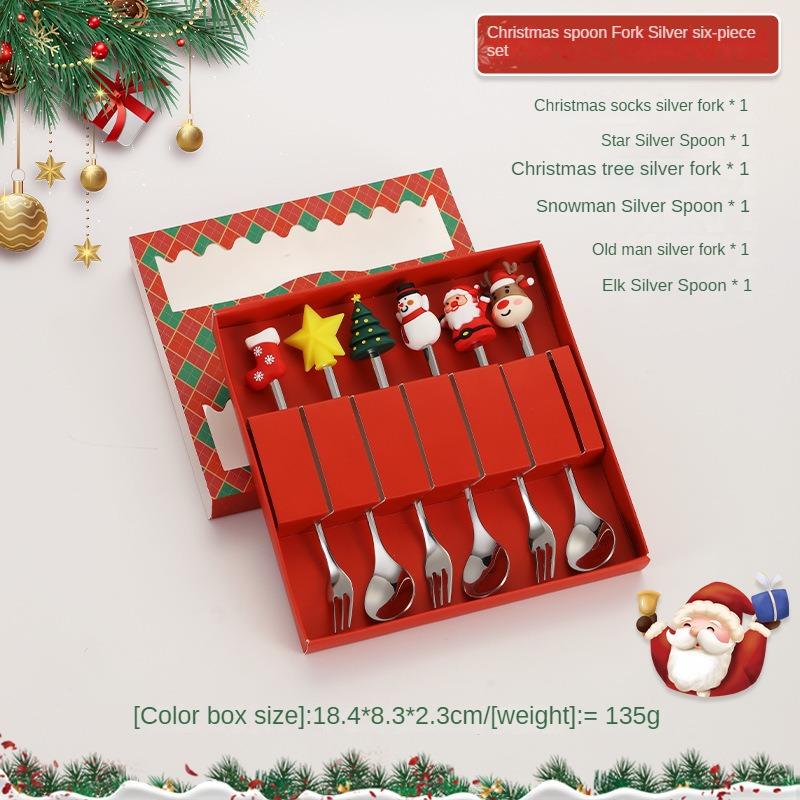 Christmas Cutlery Gift Set Stainless Steel Spoon Home Gift Spoon Set Gift Box Santa Claus Reindeer Coffee Spoon Dessert Spoon